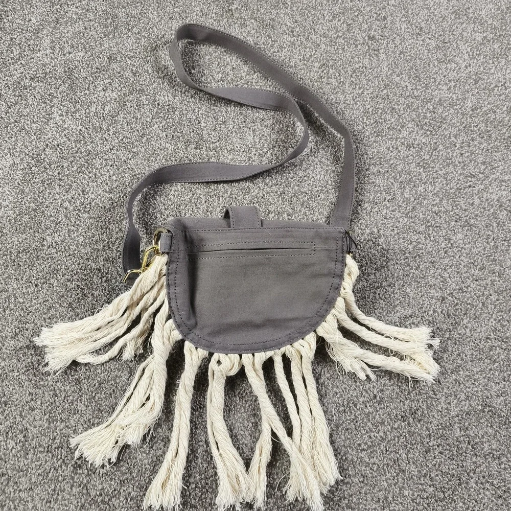 Thomas & Lee Boho Fringe Crossbody Bag Canvas Festival Hippie Shoulder Linen